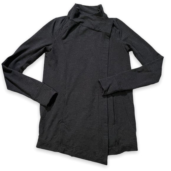 Lululemon Coast Wrap Jacket Top Cowl Neck One Button Pockets Mod Black size 2 - Picture 3 of 14
